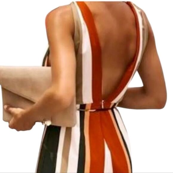 4SI3NNA Stripe Deep V Jumpsuit - Picture 3 of 7